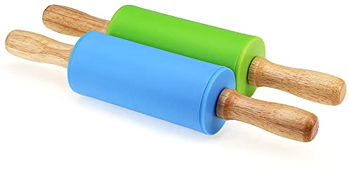 Silikon-Nudelholz Antihaft-Oberfläche Holzgriff für Kinder 22cm 2er-Pack