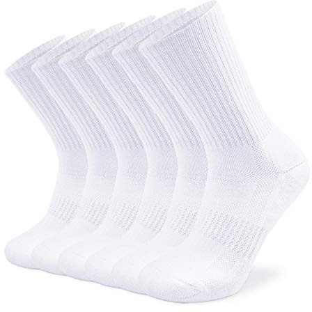 SOX TOWN Unisex Cushioned Crew Training Athletic Socks Men & Women with Combed Cotton Moisture Wicking Breathable Performance(White M)