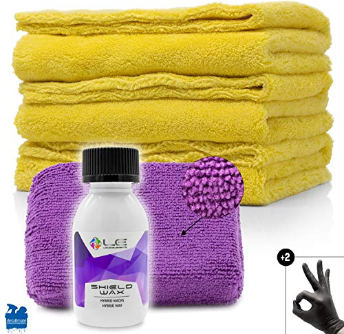 Detailmate Autopflege Lack Versieglung Set - Liquid Elements: Shield Wax - Keramikversiegelung + Carnauba Wachs 100 ml + Sponge Applikator + 3 Poliertücher zum Abtragen + 2 Schutzhandschuhe