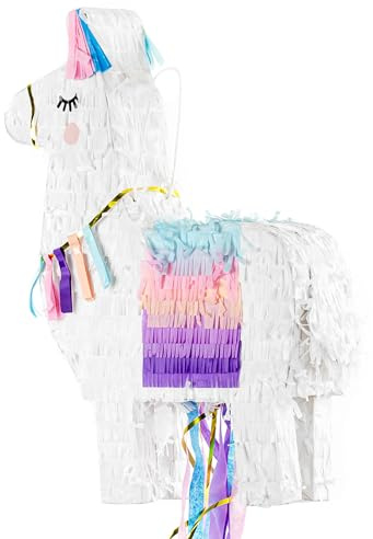 Piñata 41x49,5x10cm Lama - Party Dekoration zum Befüllen - Partyspiele Kindergeburtstag Geburtstag Hochzeit - Weiß