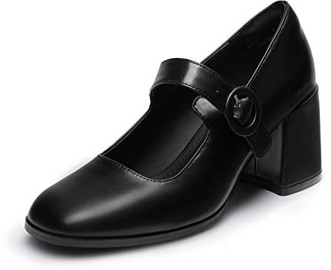 DREAM PAIRS Damen Pumps Frauen Chunky Plattform Mary Janes Schnalle Riemen Wohnungen Seicht Mund Japanisch Süß Lolita Prinzessin Schuhe,Size 40,Schwarz/Pu,SDPU2232W