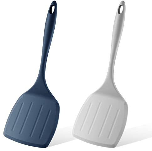 Lallisa 2 Pcs Extra Large Silicone Turner Heat Resistant Nonstick Silicone Spatulas Pancake Spatula Flexible Cooking Flipper Wok Spatula for Cooking Utensils for Kitchen Baking Stir Fry Pancake Egg