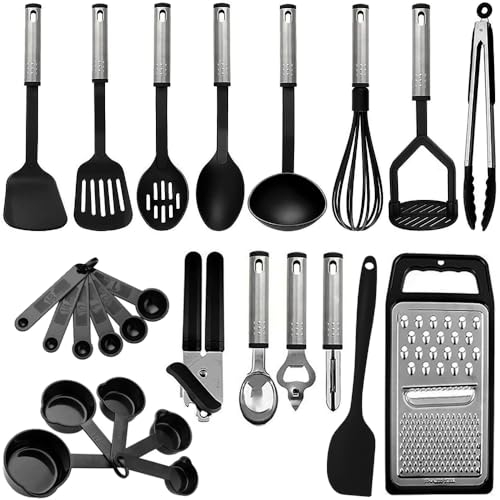 Kitchen Utensils Set, 24PCS Non-Stick Heat Resistant Silicone Cooking Utensils Set, Non Stick Spatula Turner Cookware Cooking Tools, Silicone Kitchen Utensils Set and Kitchen Gadgets Accessories Black