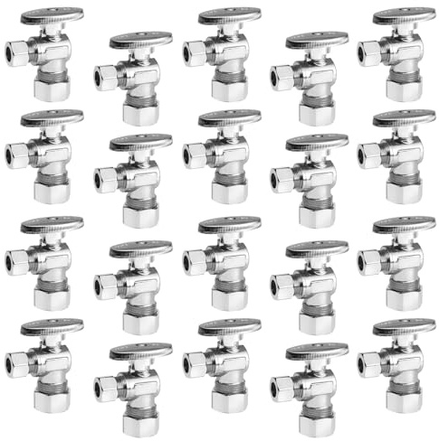 GUOFIS 20 Pack Angle Stop Valve,1/4 Turn Water Shut Off Valves,1/2 Nominal (5/8 OD) Compression Inlet x 3/8 OD Compression Outlet Shut-off Valve Plumbing(VALVE116-20Pack)