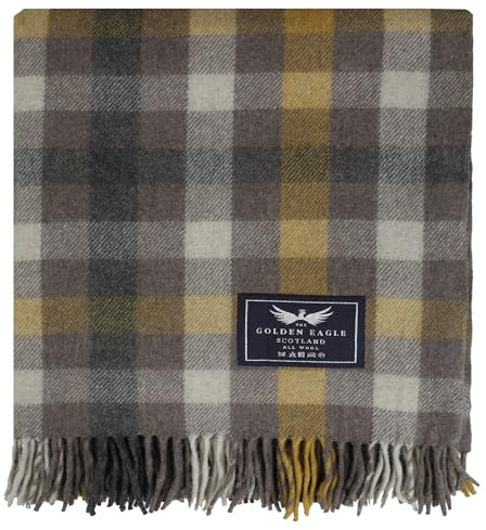 The Golden Eagle Scottish Tweed Wool Large Blanket Tartan Rug with Check Pattern for Warm Winter (Grey Rust Line)