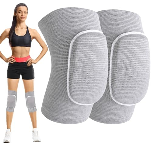 1 Pair of Volleyball Knee Pads, Volleyball Knee Pads for Junior and Adults, Soft Elastic Knee Pads, Soft Knee Pads, Sports Knee Pads for MTB Basketball Handball Yoga Training – Grey (S)