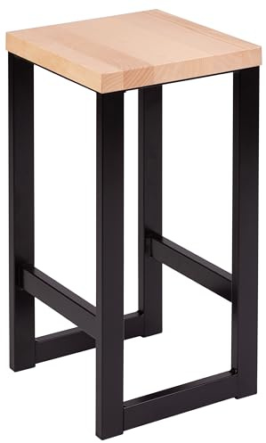 specwood Sgabello in legno LOFT, sgabello da bar in legno, con struttura in metallo, 30 x 30 x 62 cm, sgabello da doccia, moderno, da cucina, da bar, da bancone