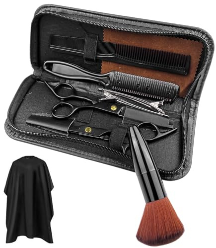 Relota 10 Pezzi Forbici Parrucchiere Professionali con Mantello da Barbiere, Pettine e Fermagli, Kit Barbiere, Forbice Parrucchiere Professionale, Set Forbici Barbiere per Uomini, Donne, Bambini