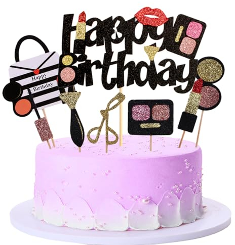 Kawailay 15 decorazioni per cupcake a tema cosmetici, per torte, per feste di compleanno, per addio al nubilato, spa, saloni, feste di compleanno per ragazze, stile 2