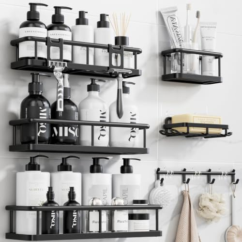 YASONIC Shower Caddy Adhesive, 100% Rustproof Shower Organizer with Soap Holder, 6 Pack Large Capacity shower Shelves for Inside Shower, No Drilling Bathroom Organizers and Storage for Home Decor