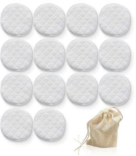 14 Waschbare Bio Bambus Stilleinlagen| Wiederverwendbare Brustpolster | stilleinlagen waschbar|Modisch, Saugfähig, Hypoallergisch, Saugstark und Groß | INKLUSIVE Wäschesack und Speicher-Beutel