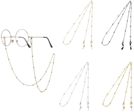 Set di 4 Catenelle per Occhiali con Perline, Antiscivolo per Donna e Uomo con Anelli in Silicone
