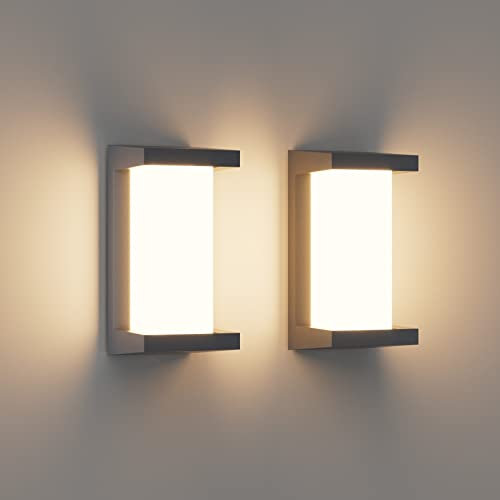 Klighten 2 Stück LED Außenwandleuchte, 3000 K, IP65 Wandleuchte, Aluminium Außenwandlampen, aussenleuchten hauswand für den Innen&Außen, geeignet für Haus, Garten, Terrasse, usw, Anthrazit
