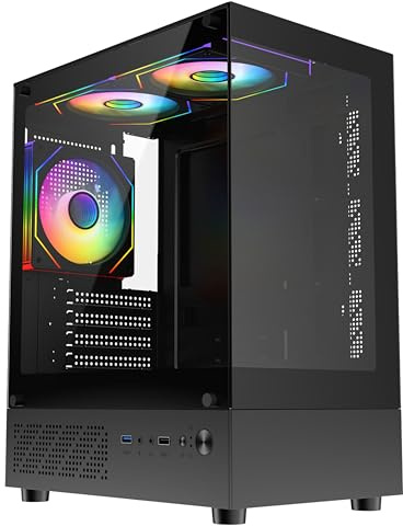 CiT Celsius Gaming PC Case, Black Micro ATX PC Case with 3 ARGB PWM Fans