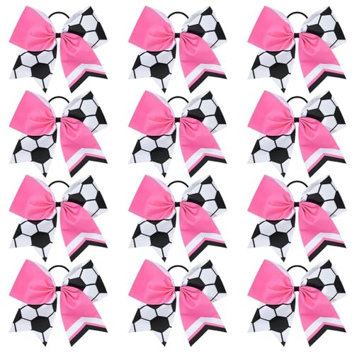 TELAIN Schwarze Haarschleife Rosa Schleife Für Fußball Und Cheerleading, Handgemachte Zopfschleife Mit Elastik, Set Aus 12 Stück, Ideal Für Fans Und Teams, Sportliche Accessoires