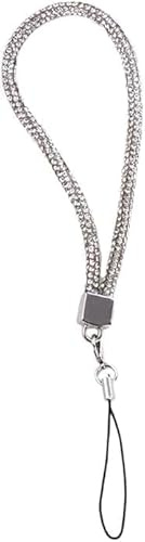 Txuolin Silver Cellphone Chain Car Key Chain Phone Wrist Chain Rhinestone Mobile Phone Strap Pendant Short Cell Charm Anti-Lost Lanyard Decor Accessories