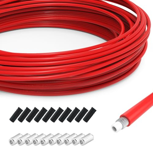 TAPKUA 10 Metri Guaina Cavo Cambio Bici Rosso, Ø4mm Guaina di Ricambio con Tappi Terminali, Tubo Flessibile per Cavo Freno Cambio Bicicletta MTB Corsa Strada