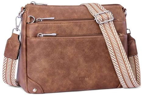 Lexiyat Crossbody Bags for Women Rfid Travel Crossbody Purses Leather Roomy Handbags Medium Shoulder bag with Adjustable Strap Brown