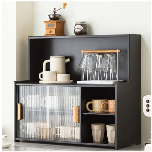 Armadietto da cucina moderno con ante in vetro e ripiani regolabili, spazioso contenitore per microonde, versatile armadio da pavimento per soggiorno, 61 x 67 cm