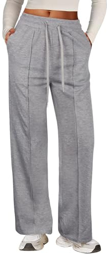 Lishang Pantalones Deportivos Mujer con Bolsillos Pantalon Chandal Mujer Comodo Ancho Elásticos Cordón Cintura Alta para Casual Fitness Correr Gris Oscuro M