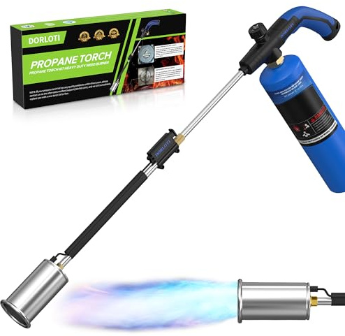 Weed Torch Propane Burner Blow Torch Weed Burner Flamethrower with Adjustable Flame and Ergonomic Anti-slip Rubber Handle for Weeding,Melting Ice,Charcoal Starter(Fuel Cylinder Not Included)
