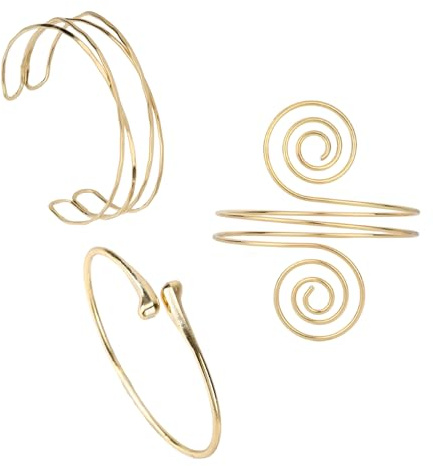 Mikovivi 3pcs Arm Cuff Bracelets for Women, 3 Styles Open Adjustable Upper Arm Bangle Set Creative Fashionable Armband Jewelry for Weddings Parties Daily Wear (Gold)