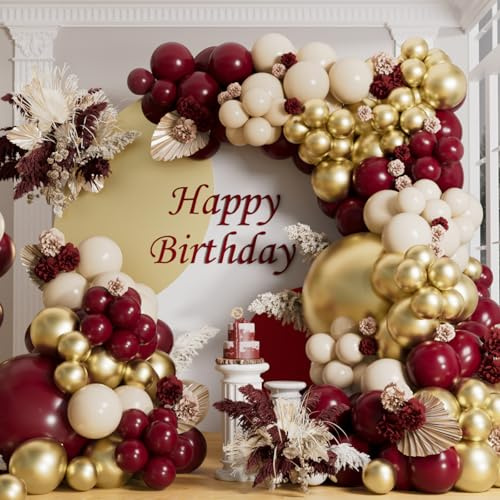 AULE Kit Arco Palloncini Bordeaux: 155 Pezzi Ghirlanda di Palloncino per Feste Colori Bordeaux e Rosso Scuro Palloncini in Lattice per Elio Decorazioni per Laurea Anniversario e Compleanno