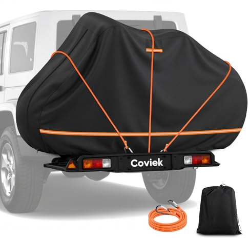 Coviek Telo Copribici per Camper 2 Bici, Telo Copri Bicicletta da Esterno in Oxford 420D con Fodera in Cotone, Copribicicletta Esterno Impermeabile e Antivento per Trasporto, Corda 5.2M e Borsa