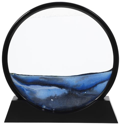 POPETPOP Sculpture Décorative de Peinture sur Sable Liquide Sable Cinétique Bleu, Aspect Élégant et Naturel, Décoration de Bureau Maison, Effet Méditatif Apaisant