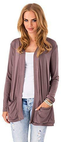 FUTURO FASHION - Damen Cardigan mit Taschen - lockerer Schnitt - langärmlig - elegant - Jersey - 8546 - Cappuccino - 36/38 (S/M)