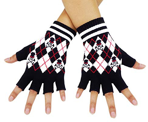Bienvenu Unisex Half Finger Gloves Kint Convertible Fingerless Winter Mitten, Skull