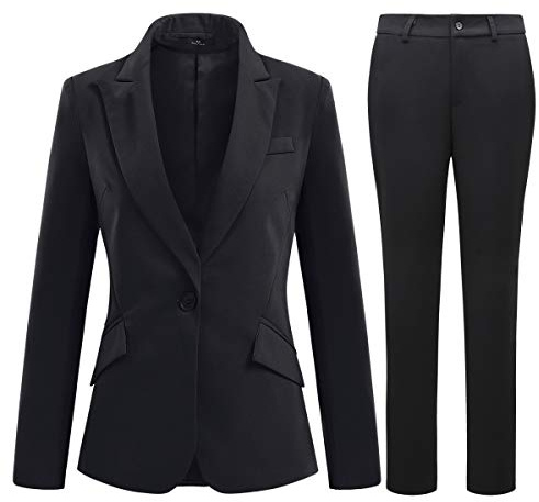 YYNUDA Traje de mujer de 2 piezas formal Blazer Elegante Slim Vestido con falda y bolsillos de negocios, Negro 1., S