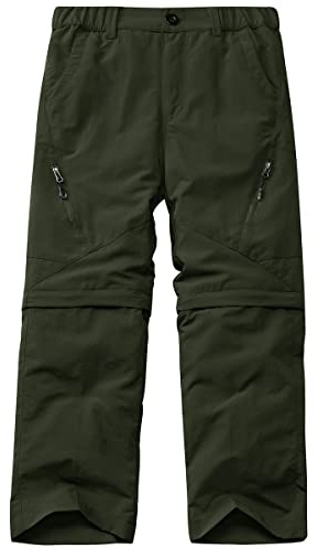 linlon Kids' Cargo Pants, Boy's Casual Outdoor Quick Dry Waterproof Hiking Climbing Convertible Trousers #9035-Army Green-M