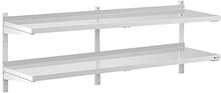 Royal Catering Estante De Pared Metálico Estantería Para Cocina RCWR-1800.4 (Capacidad: 40 kg, Acero Inoxidable, 2 baldas, 40 x 180 cm)