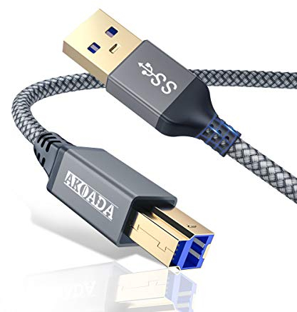 AkoaDa Cable USB 3.0 de 10 pies, USB A macho a USB B, cable de datos de hasta 5 Gbps para, por ejemplo, con estación de carga, concentrador USB 3.0, discos duros externos, impresoras, escáneres