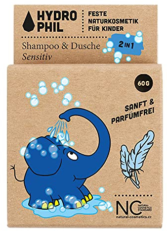 HYDROPHIL - Festes Kinder Shampoo & Dusche - Vegan - Naturkosmetik - Für alle Hauttypen (Parfümfrei, 60g (1er Pack))