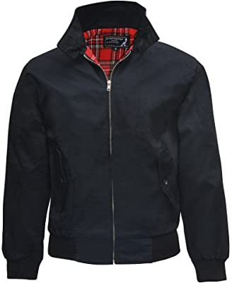 Spirit of England Black Classic Harrington Style Jacket Knightsbridge Tartan Lined (X-Large)