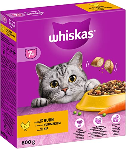 Whiskas Senior 7+ Trockenfutter Huhn, 5x800g (5 Packungen) - Katzentrockenfutter für ältere Katzen - unterschiedliche Produktverpackungen erhältlich