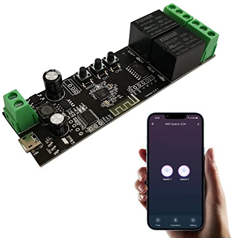 Jane Eyre 2-Kanals WiFi Momentary Relay Switch Modul DC 7-32V DIY Modul TUYA/SmartLife APP Fjärrkontroll, Kompatibel Med Alexa Echo Google Home