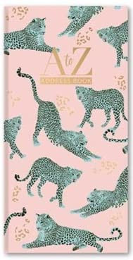 A-Z Telephone Address Book Slim Size Hard Back Contact Organiser for Phone Numbers Planner Books A-Z Index (Pink Leopard Design)