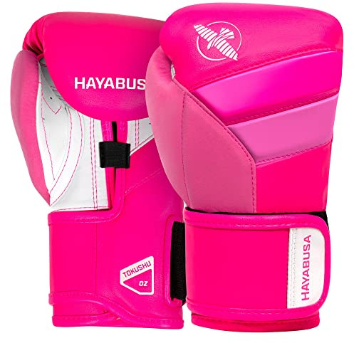 Hayabusa T3 Boxing Gloves for Kids and Teens Wrist and Knuckle Protection, Dual-X Hook and Loop Closure, Splinted Wrist Support, 5 Layer Foam Knuckle Padding - Neon Pink, 6oz