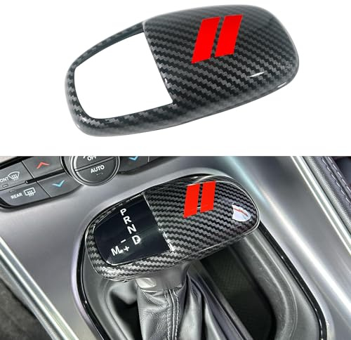 REMOCH Gear Shift Knob Head Cover for Dodge Charger Accessories 2015-2023 Challenger 2015-2024 Durango 2016-2026 ABS Interior Shell Insert Decoration Protector (Carbon Fiber, Red)