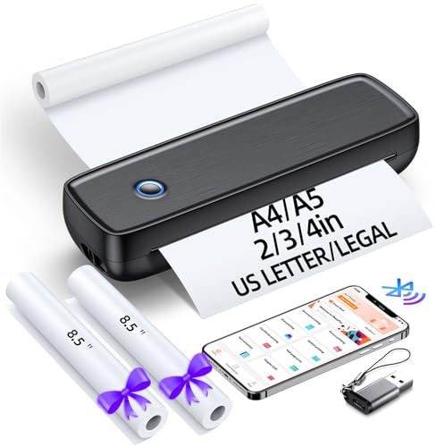 Aixiqee Inkless Portable Wireless for Travel - High Resolution, 4200mAh Battery, Thermal Mini Printer for A4/A5/US Letter, Bluetooth & USB, Lightweight Wireless Printer for Home/Office，Black