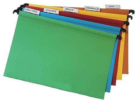 Cathedral Products | A4 Assorted Colour Suspension Files with Clip on Index Tabs and Inserts - Pack of 10