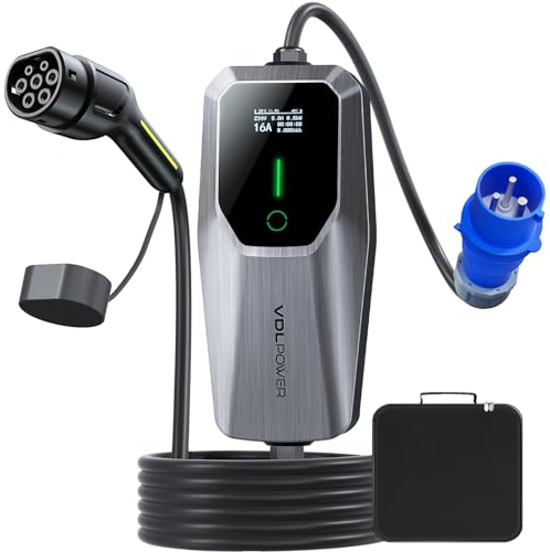 VDLPOWEREU Chargeur Voiture Electrique, 7.36KW Cable Recharge Voiture Electrique Type 2, Chargeur EV avec Courant Réglable de 6A/8A/10A/13A/16A//20A/24/32A, Monophasée CEE 3 Broches, IEC 62196-2, IP65