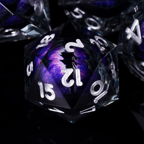 ORUZA Lot de 7 dés DND D&D en résine à bords tranchants, polyédriques D&D pour jeux de rôle Donjons et Dragons, D20, D12, D10, D8, D6, D4, D%