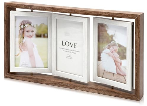 RANJIMA Cornice portafoto tripla cornice multipla per 3 fino a 6 foto, cornice girevole per foto collage è possibile set di cornici in legno, regalo per San Valentino, matrimonio, mamma, fidanzata e