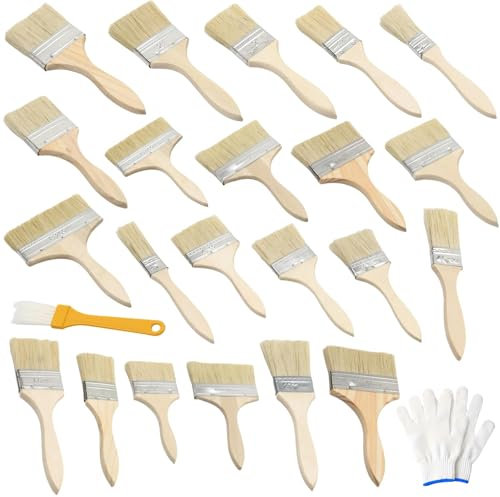 24 Stück Flachpinsel Set - Holzgriffpinsel Lasurpinsel Set(25mm/1inch-175mm/7inch Breite), Malerpinsel, LackPinsel, Pinselset Malerbedarf, Paint Brush, Verlängert und Verdickt Pinsel Wandfarbe