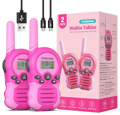 FOREDOM Rechargeable Walkie Talkies for Kids Walkie Talkies Long Range for Boy & Girl Age 3 to 12 Year Old Birthday Toys - 2 Pack