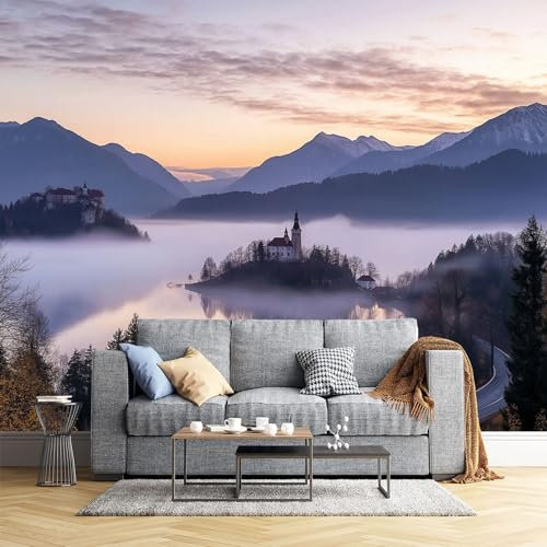 Papel Tapiz Fotográfico Paisajes Naturales Murales, Montañas Brumosas Mural De Pared Papel Tapiz Fotográfico, 400X280Cm Mural De Papel Tapiz De Pared Para Sala De Estar Dormitorio